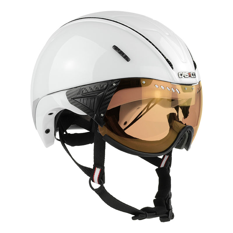 CASCO HighFly White - Flughelm mit integriertem orangefarbenem Vautron-Visier für perfekte Sicht, ideal für Piloten, bietet Komfort und Schutz beim Fliegen.