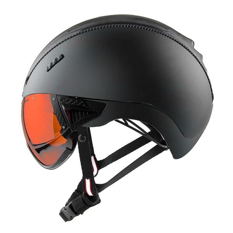 CASCO HighFly Black Flughelm mit integriertem orangefarbenem Visier, ideal für Paragliding, bietet erstklassigen Komfort und Schutz.