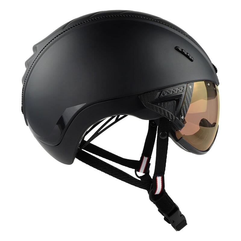 CASCO HighFly Black Flughelm mit integriertem orangefarbenem Visier, ideal für Paragliding, bietet erstklassigen Komfort und Schutz.