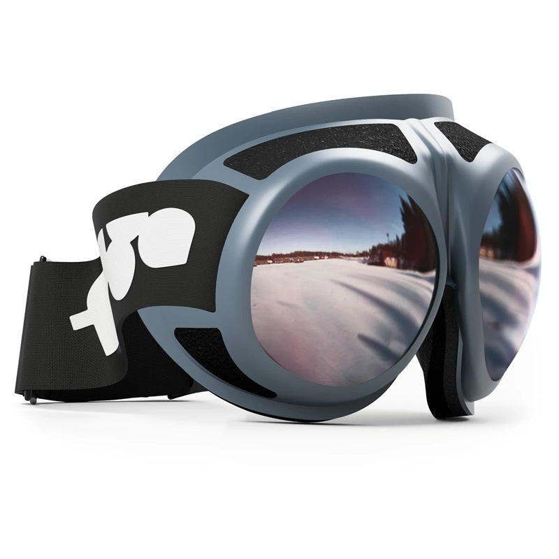 RovFluga Goggles - Super Silver | Orange Lens, reflektieren schneebedeckte Landschaft, ideal für Paragliding bei hellen Bedingungen. Hochwertige ZEISS-Gläser bieten UV-Schutz und verzerrungsfreie Sicht.