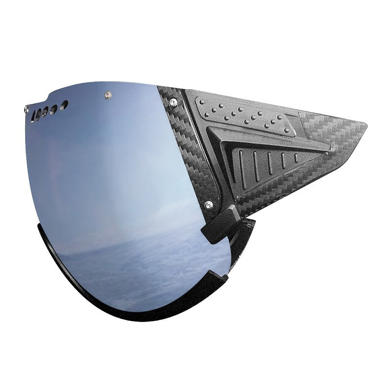 Nahaufnahme der Casco HighFly Visier - Polarisiert Blue-Grey Schutzbrille, ideal für intensives Sonnenlicht beim Fliegen, mit Antibeschlag-Beschichtung und ergonomischem Design für optimalen Tragekomfort.