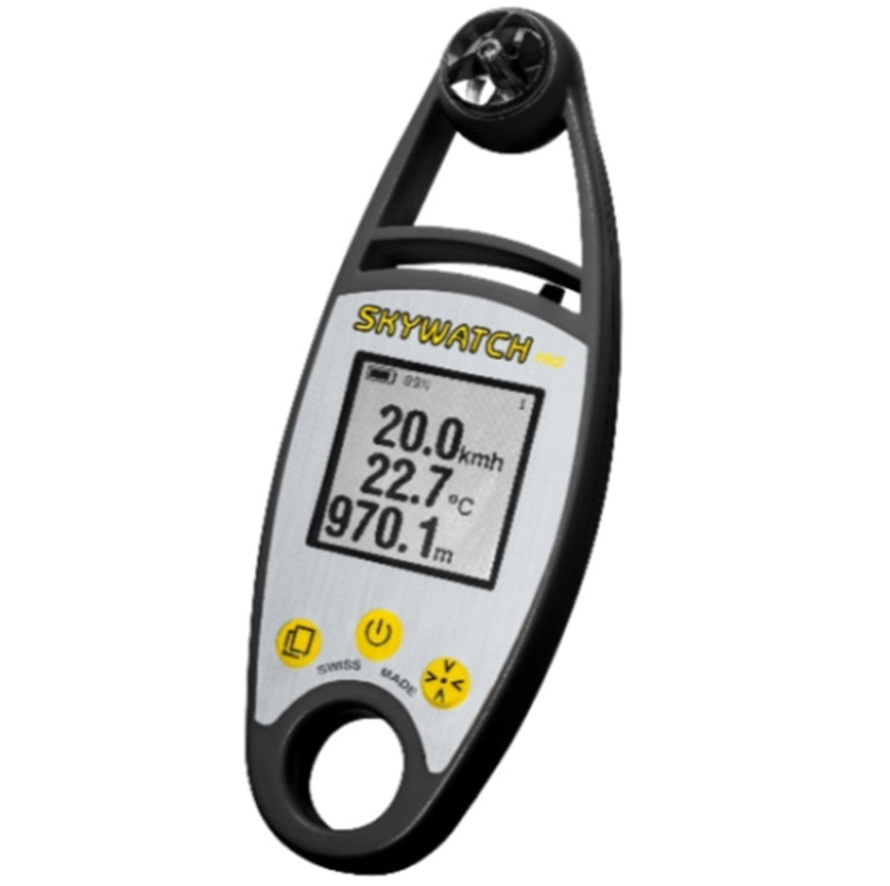 Skywatch Pro - ein präzises Anemometer mit LCD-Display, speziell für extreme Bedingungen in der Gleitschirmwelt, misst Windgeschwindigkeit, Temperatur und Höhe.