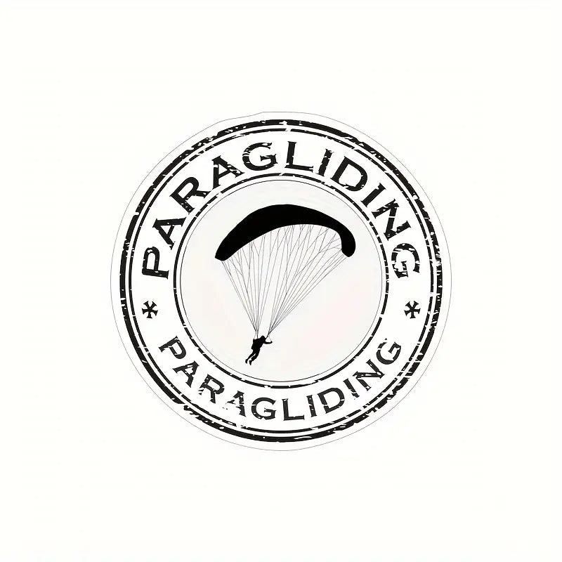 Autoaufkleber Paragliding rund auf der Heckscheibe eines Autos, hochwertiger Vinyl-Sticker mit Paragliding-Logo, ideal für Fahrzeuge oder andere Oberflächen.