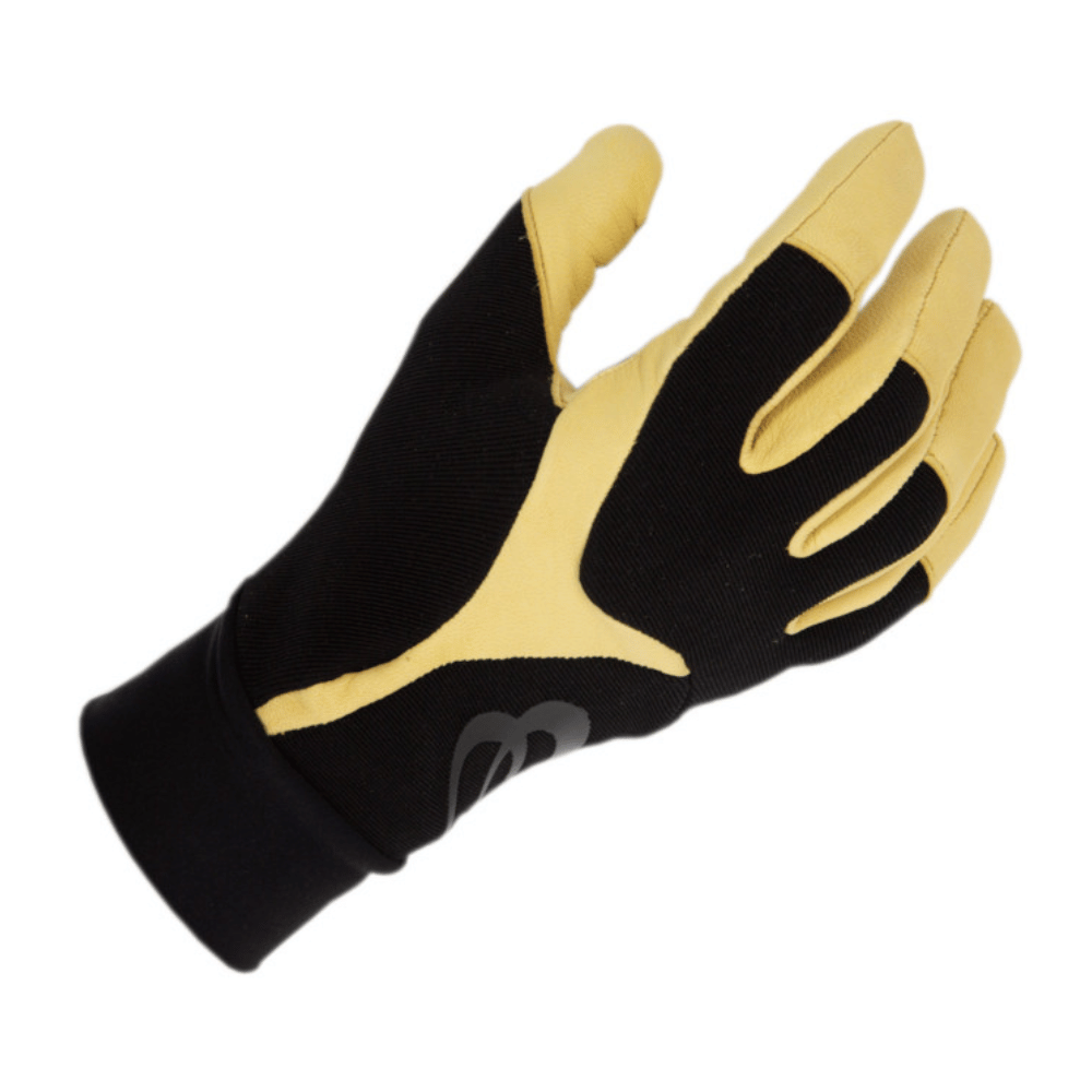 Basisrausch Citrin Handschuh (Sommer), schwarzer und gelber Paragliding-Handschuh aus weichem Ziegenleder und Polyester, bietet exzellenten Griff und Schutz.