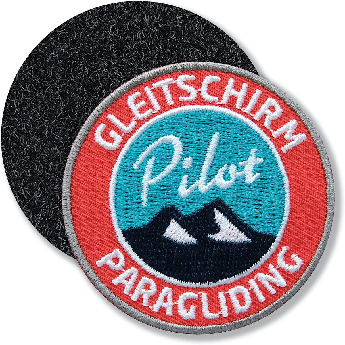 Paragliding Pilot - Klett-Sticker in Rot, hochwertiger gestickter Patch mit Klettverschluss, ideal für Rucksäcke und Kleidung. Perfekt für Paragliding-Enthusiasten.