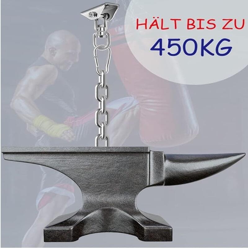 Deckenhalterung für Gurtzeug Aufhängung mit robustem Ketten-Design, ideal für sichere Heiminstallation an Holz- oder Betondecken. Perfekt für Gleitschirmzubehör.