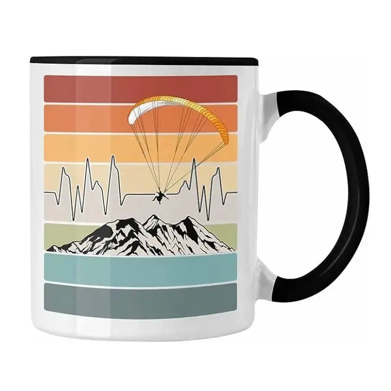 Mug mit Berg- und Paragleiter-Motiv, Gleitschirm Kaffee Tasse Rainbow, 330ml Keramik, spülmaschinenfest und mikrowellentauglich, ideal für Gleitschirmflieger-Enthusiasten.
