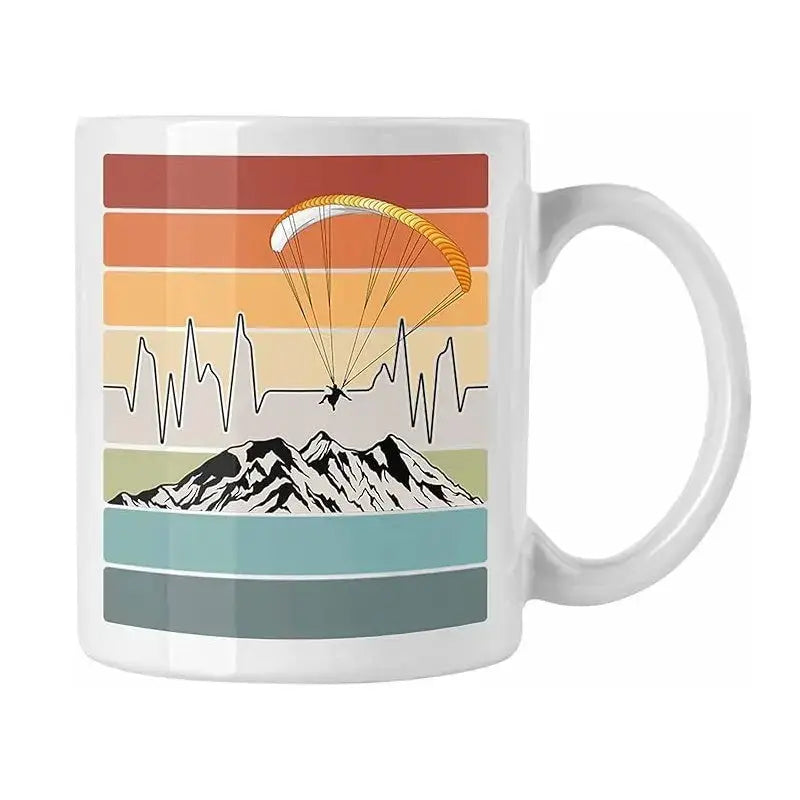 Gleitschirm Kaffee Tasse Rainbow mit Berg- und Gleitschirmmotiv, ideal für Gleitschirmflieger, 330ml Keramik, spülmaschinen- und mikrowellengeeignet.