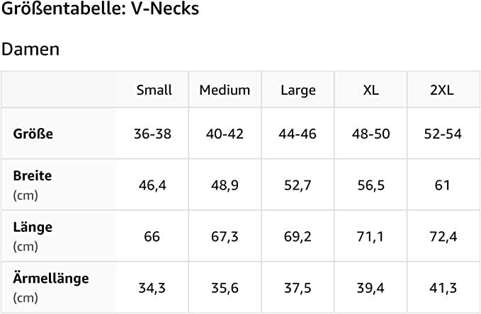 Paragliding T-Shirt Love V-Neck Damen, ideal für Gleitschirmfliegerinnen. Tabelle zeigt Größen und Nummern, passend für sportliche Frauen bei Paragliding24.ch.