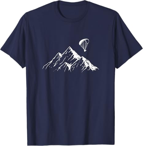 Paragliding T-Shirt Mountain mit weißem Berg- und Fallschirm-Design, ideal für Gleitschirmflieger. Perfekt für Paragliding-Enthusiasten und als Geschenk.