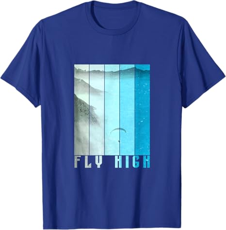 Paragliding T-Shirt Fly High mit Berg- und Paragliding-Motiv, ideal für Gleitschirmflieger; 100% Baumwolle, klassischer Schnitt. Perfekt für Sportbegeisterte.