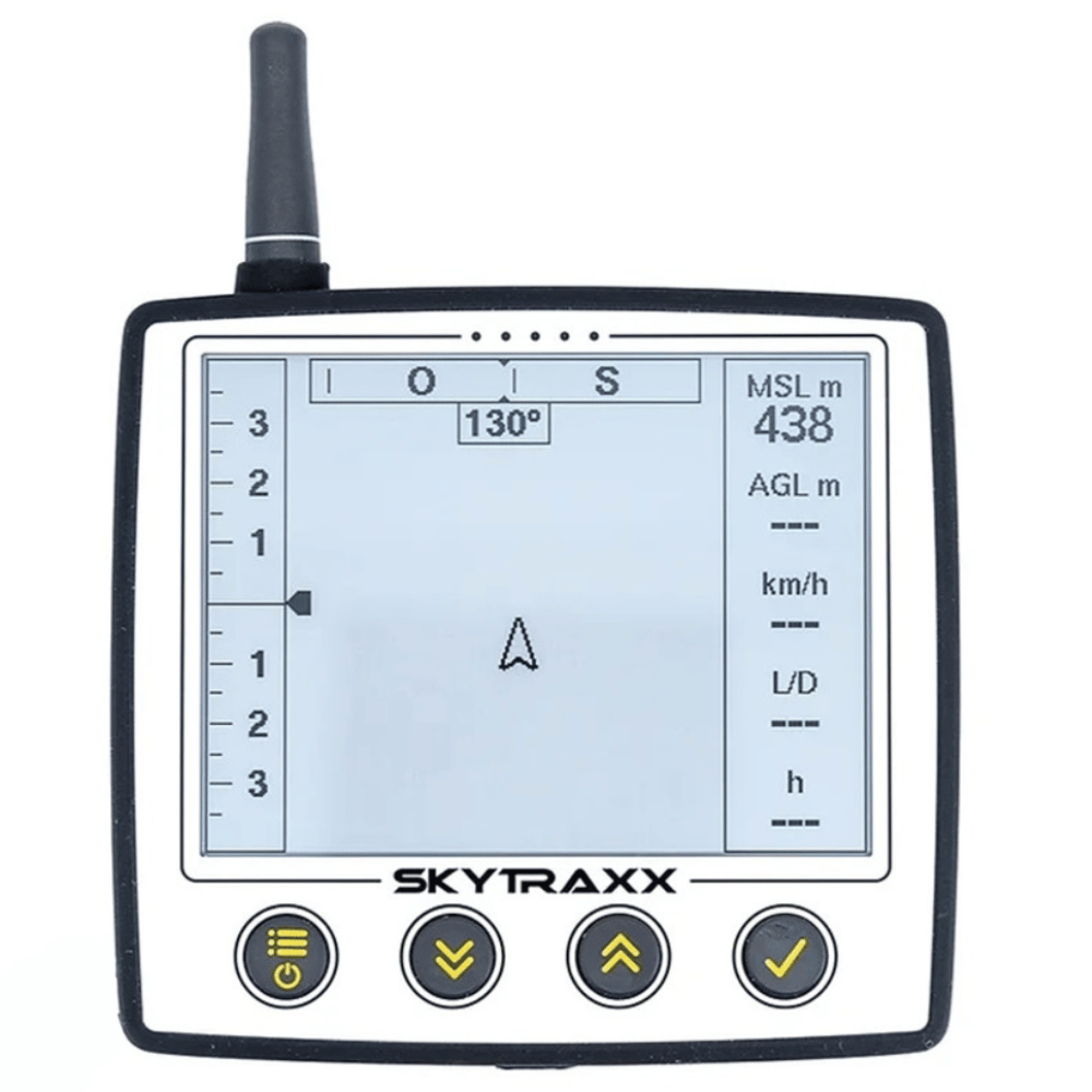 Skytraxx 5 FF Variometer, Nahaufnahme eines hochpräzisen Fluggeräts mit FANET und FLARM für Gleitschirmflieger, präsentiert von Paragliding24.ch.