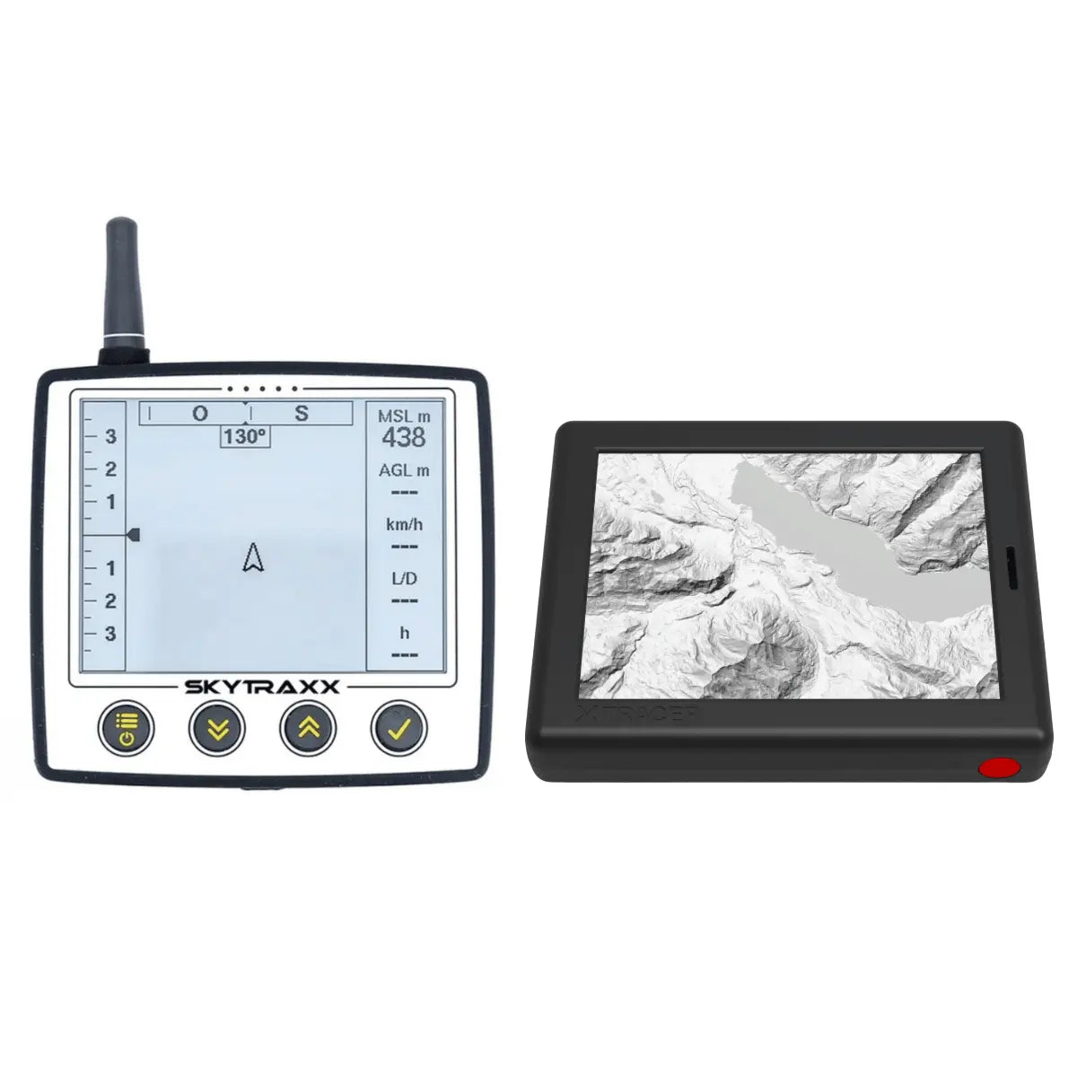 XC Tracer Maxx 3 Variometer und Terrain-Map-Modul, zeigt präzise Flugdaten und topografische Karten für Gleitschirmflieger, mit erweiterten Sicherheitsfunktionen - Grössenvergleich mit einem Skytraxx 5