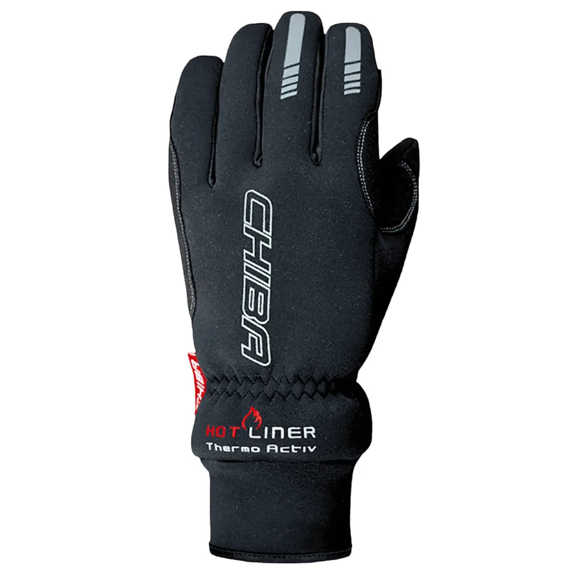 Schwarzer Chiba Thermo Aktiv Hot-Liner Handschuh aus Neopren mit reflektierenden Details und Logo-Aufdruck für warme Hände.