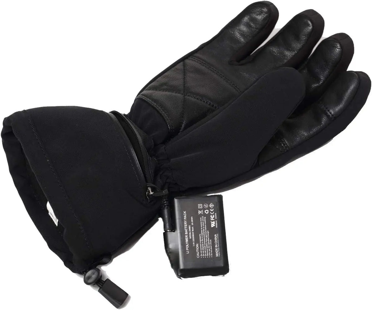 Savior Heat Li-Ion Ersatzakku 7,4V 2200mAh für beheizbare Handschuhe, zeigt schwarze Handschuhe mit Batteriefach, unverzichtbar für Paragliding-Zubehör.