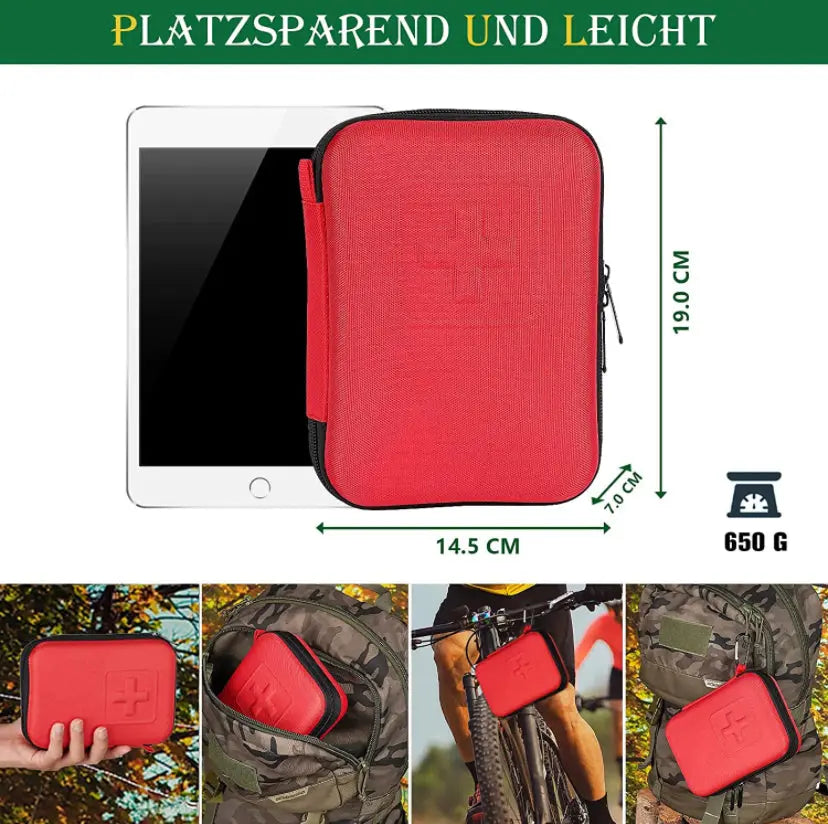 Gleitschirm Erste Hilfe Set im Rucksack, ideal für Paragliding und Outdoor-Aktivitäten, enthält 130 CE-zertifizierte medizinische Hilfsmittel und Überlebenswerkzeuge.