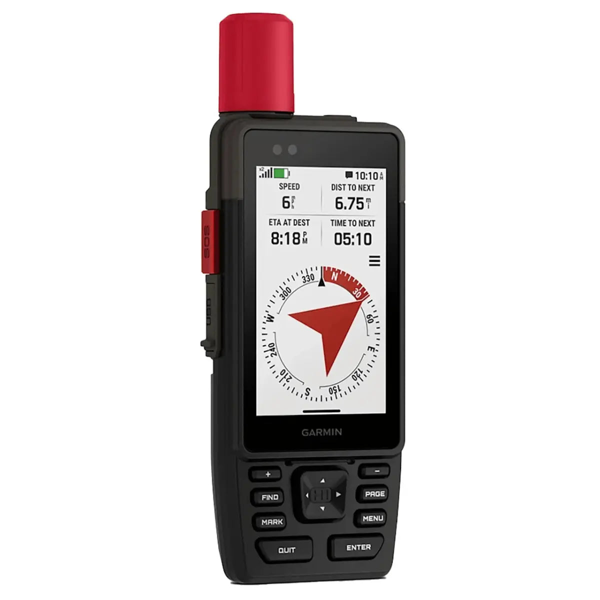 Garmin GPSMAP H1 & H1i Plus Navigationsgerät mit robustem schwarzem Gehäuse, rotem Antennenaufsatz und detailliertem Display mit Kompassanzeige.
