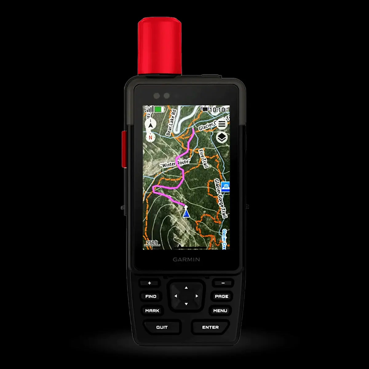 Garmin GPSMAP H1i Plus Outdoor-Navigationsgerät mit detaillierter topografischer Karte und roter Antenne.