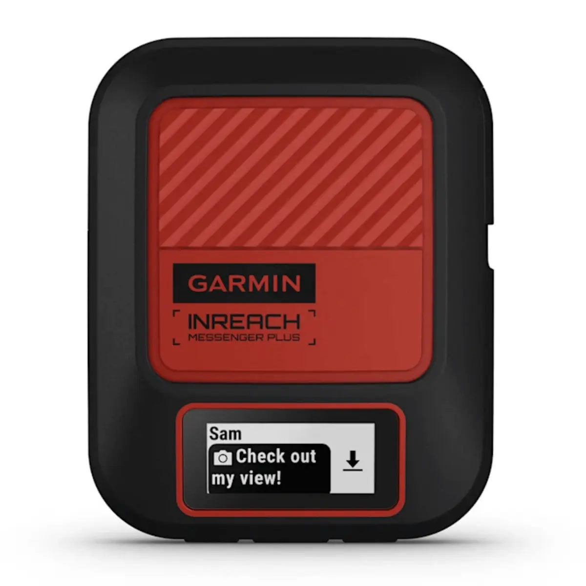 Garmin inReach Messenger Plus Satellitentelefon in Schwarz und Rot mit detailliertem Display und robustem Gehäuse für Outdoor-Abenteuer.