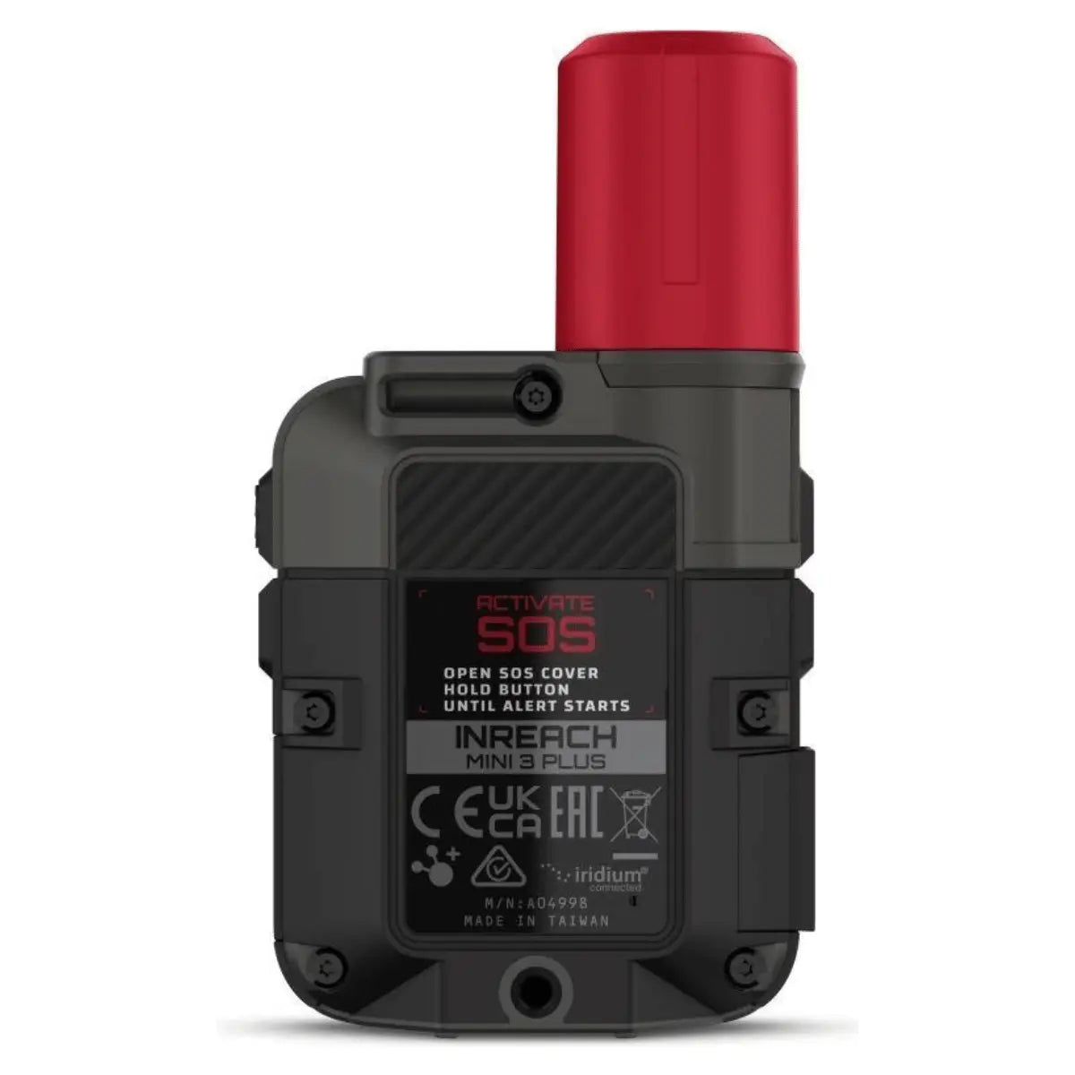 Kompakter Garmin inReach Mini 3 Plus Kommunikator in Grau und Schwarz mit roter Antennenabdeckung, ideal für Notfälle und Satellitenkommunikation.