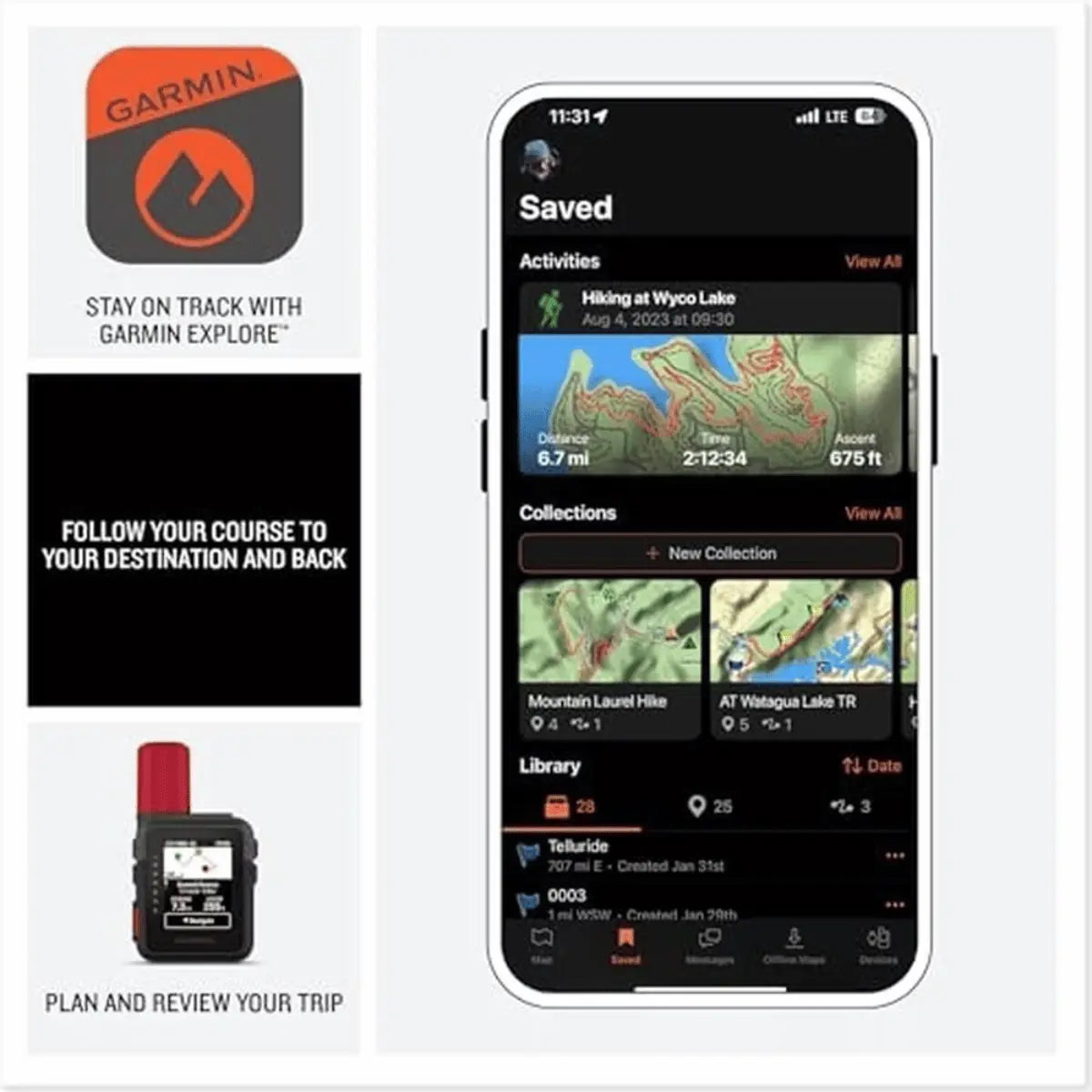 Kompakter Garmin inReach Mini 3 Plus Satellitenkommunikator mit rotem Antennenteil, ideal für Navigation und Tourenplanung.