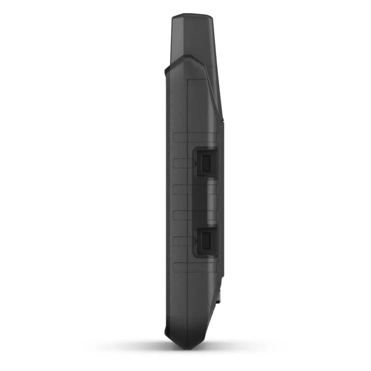 Seitenansicht eines robusten, schwarzen Garmin Montana GPS-Navigationsgeräts mit taktilen Tasten und einer texturierten Oberfläche für sicheren Halt.