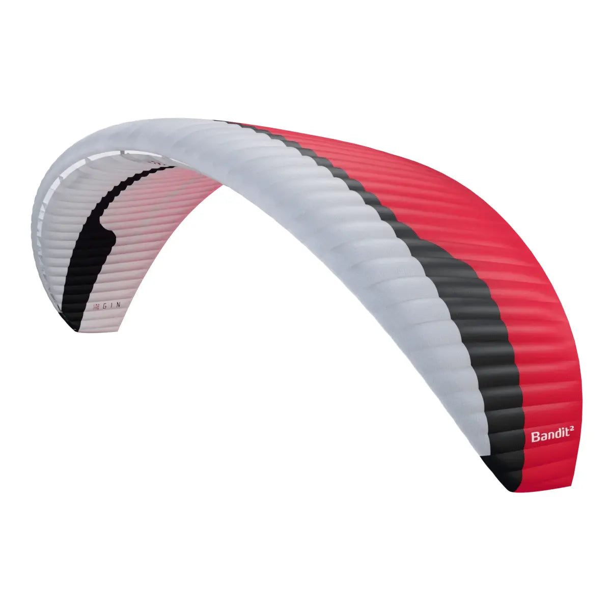 Gin Bandit 2 Ultra Light Gleitschirmflügel, Modellname an der Spitze sichtbar, ultraleichtes Design, ideal für performanceorientierte Piloten bei Thermik, XC und Hike & Fly.