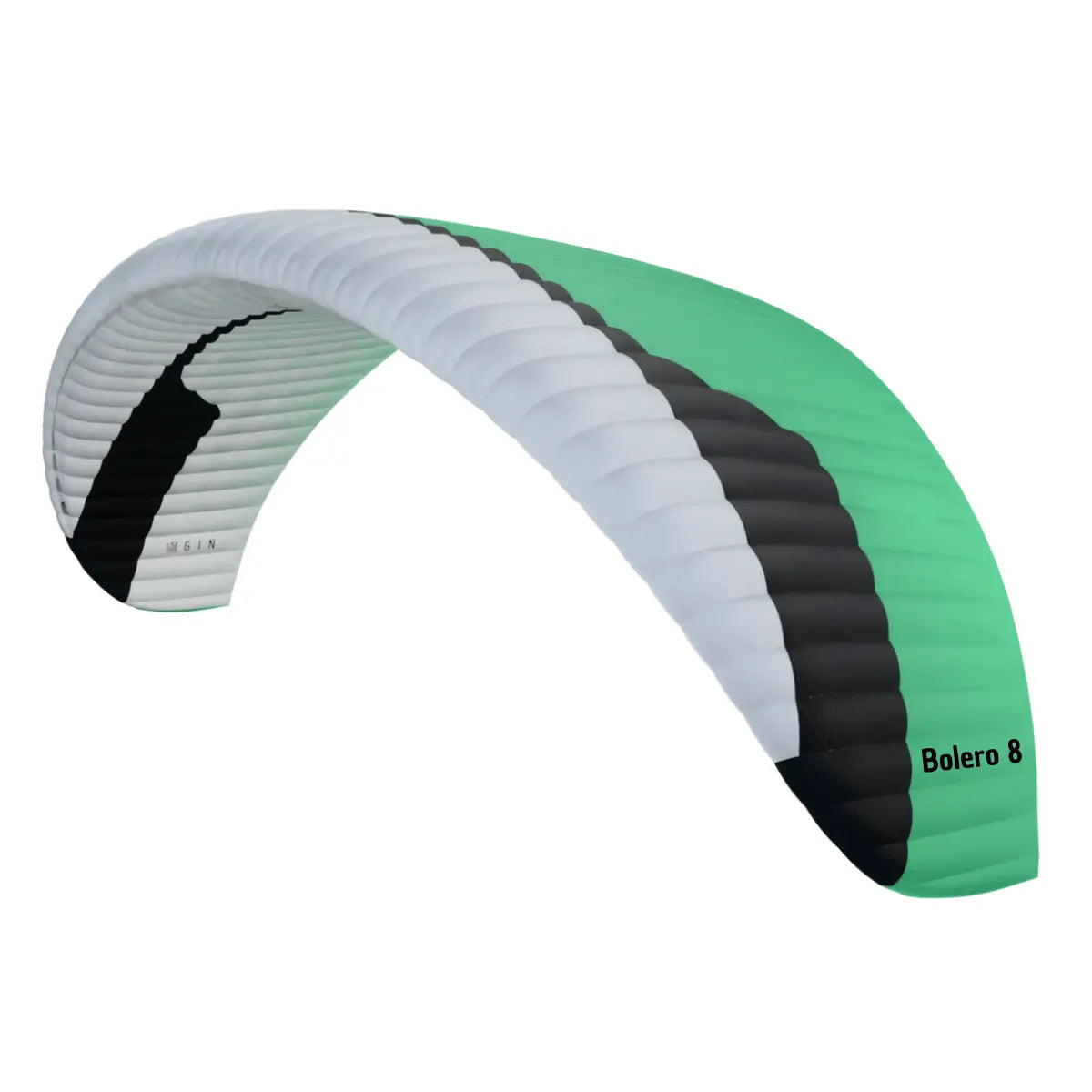 Gin Bolero 8 Beginner Gleitschirm, dreifarbig, ideal für Einsteiger. Bietet hohe Sicherheit und Stabilität, perfekt für Schulung und erste Flüge.