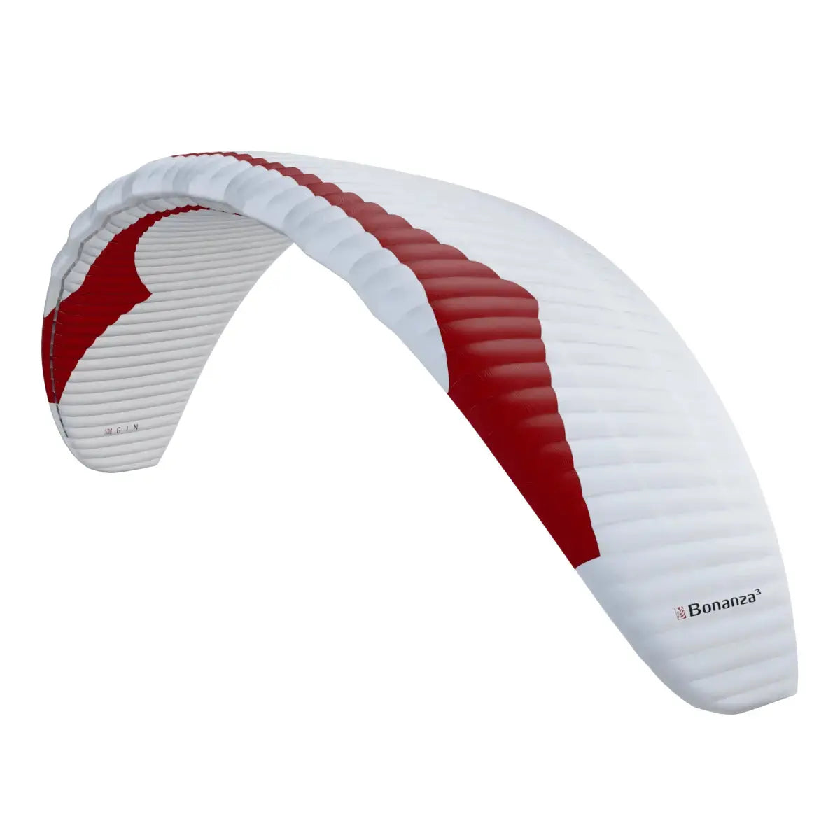 Gin Bonanza 3 (EN-C) Gleitschirm, weiß-rot, für erfahrene Piloten, bietet hohe Gleitleistung, Geschwindigkeit und Stabilität für Streckenflüge.