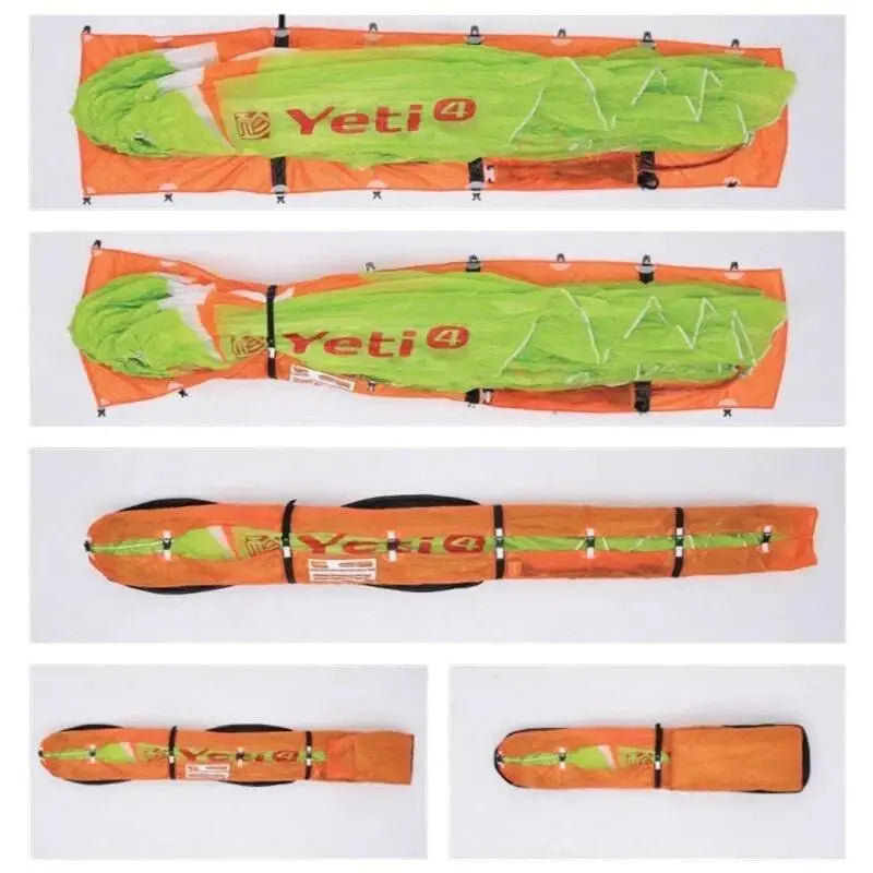GIN Concertina Compress Bag, ideal zum Hike & Fly, zeigt Nahaufnahmen des komprimierbaren Designs mit Schnallen, perfekt für leichtes Packen und Tragen von Gleitschirmen.