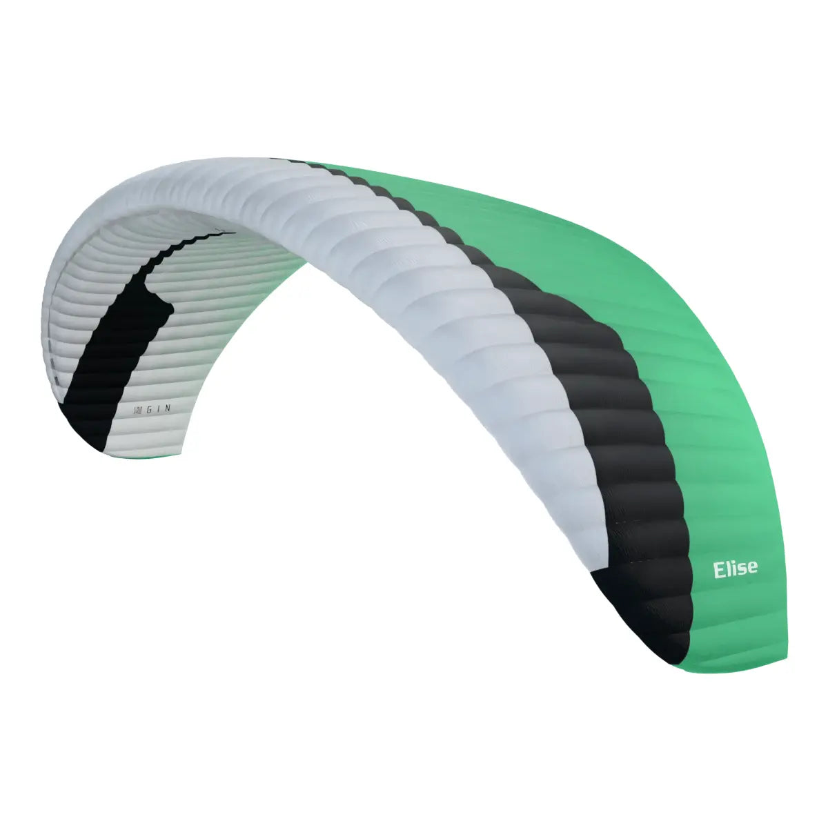 Gin Elise - Leichtgewichtiger EN-A Gleitschirm mit hoher Sicherheit, ideal für Schulung, Thermikflüge und Hike & Fly. Modellname Elise sichtbar.