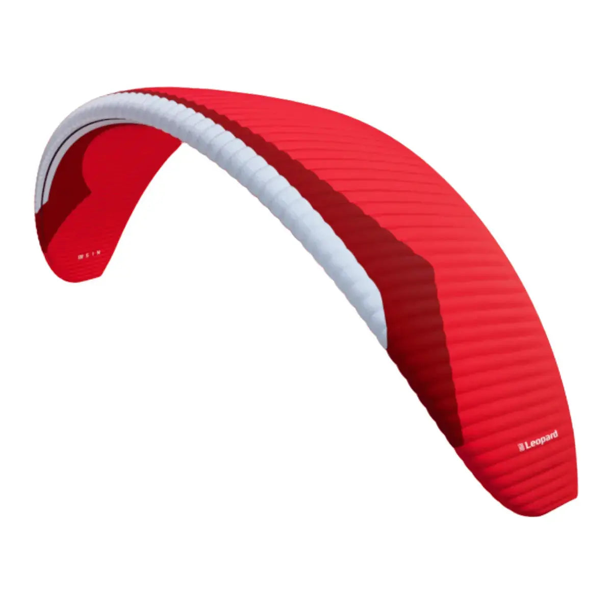 Gin Leopard (EN-D) - Competition Gleitschirm mit rotem Oberflächenmuster und weißem Streifen, ideal für erfahrene Piloten, die maximale Leistung und Effizienz suchen.