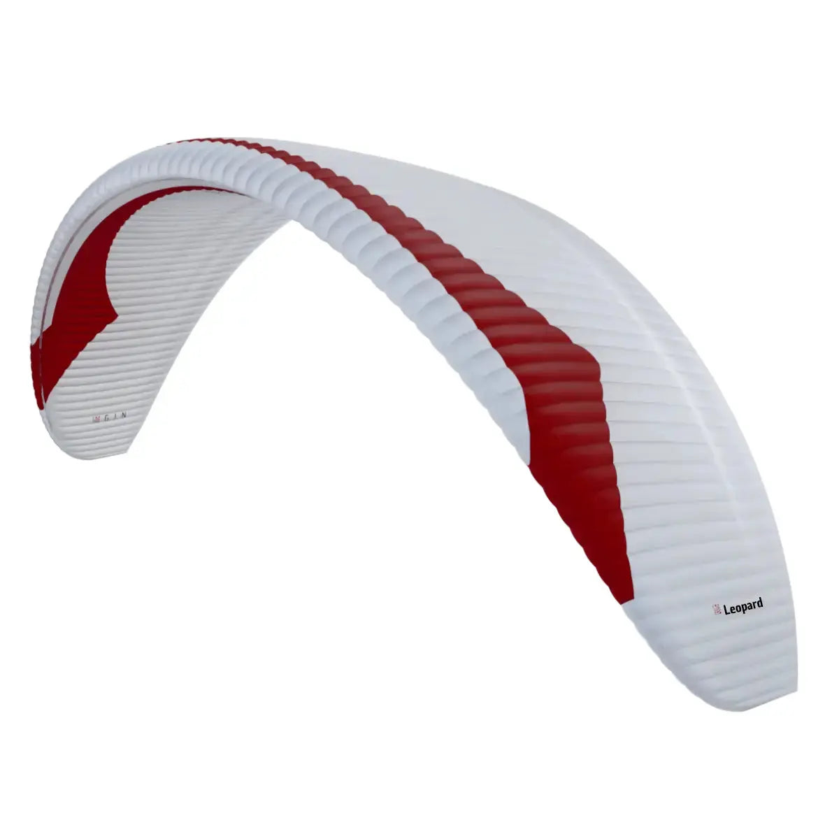 Gin Leopard (EN-D) - Competition Gleitschirm, weiß-rot, für erfahrene Piloten, bietet herausragende Gleitleistung und Stabilität, ideal für Wettkampf und XC-Flüge.