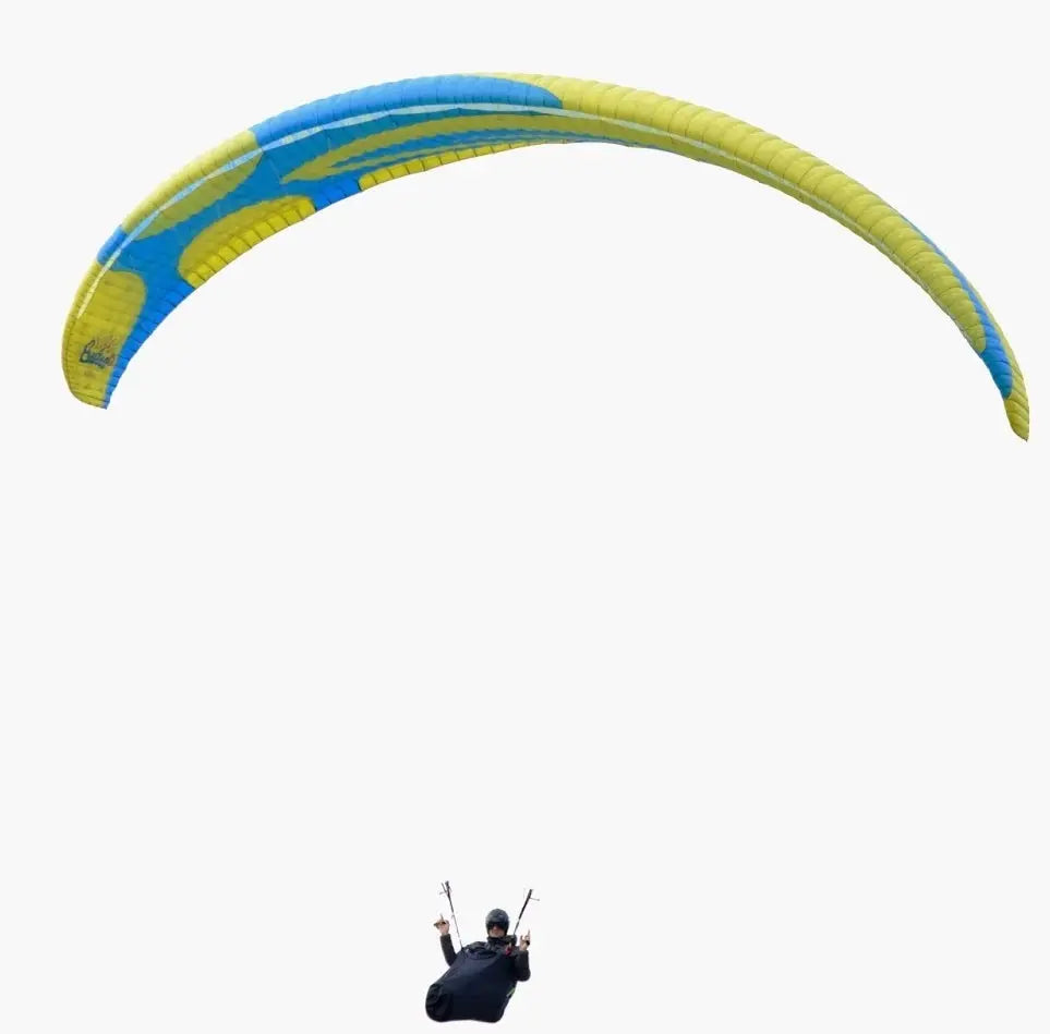 Icaro Buteo XC Gleitschirm mit Pilot, ideal für Streckenflugpiloten, kombiniert Sicherheit und Leistung eines EN-B Schirms. Perfekt für ambitionierte und erfahrene Flieger.