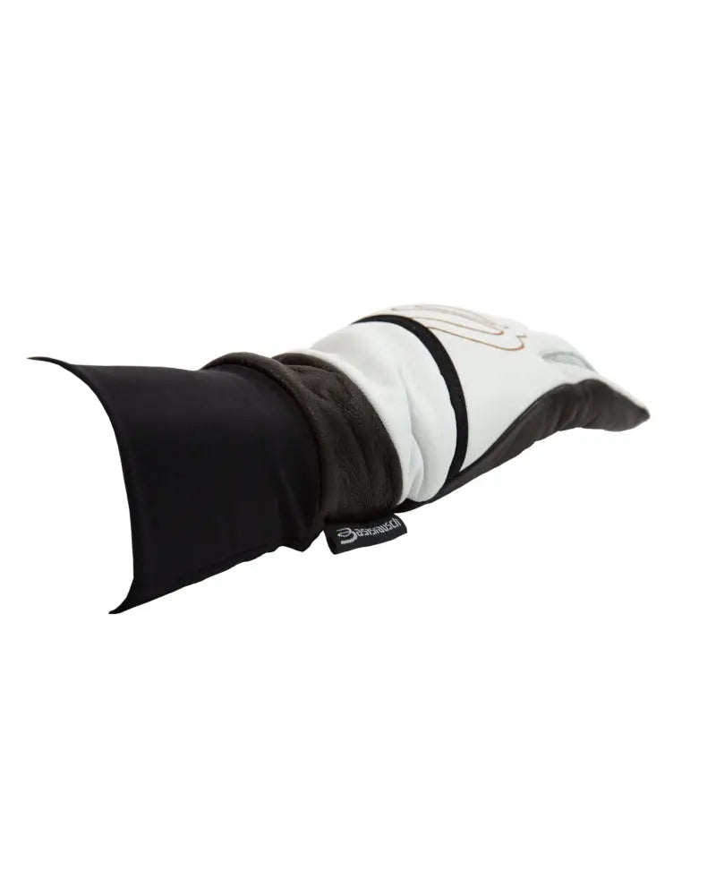 Basisrausch Kristall Flex Gleitschirmhandschuh aus schwarzem und weißem Leder, flexibel mit Doppel-Shell-Design, ideal für Frühling und Sommer.