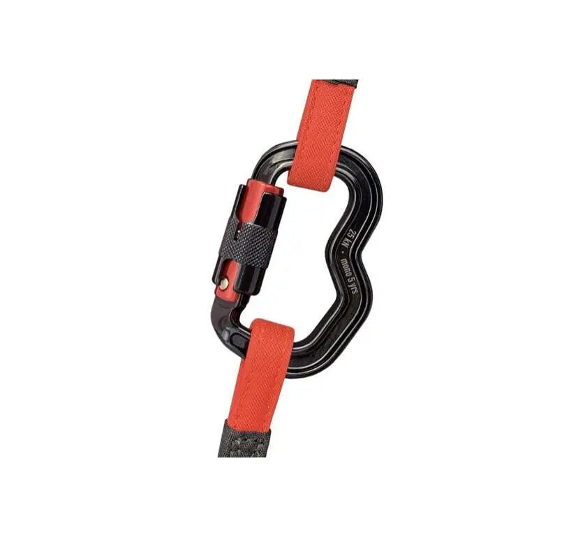 Finsterwalder Unilock Karabiner Rot/Grün, ultraleicht, Nahaufnahme eines strapazierfähigen und sicheren Paragliding-Verbinders mit spezieller Schnapperöffnung für einfaches Einhängen.