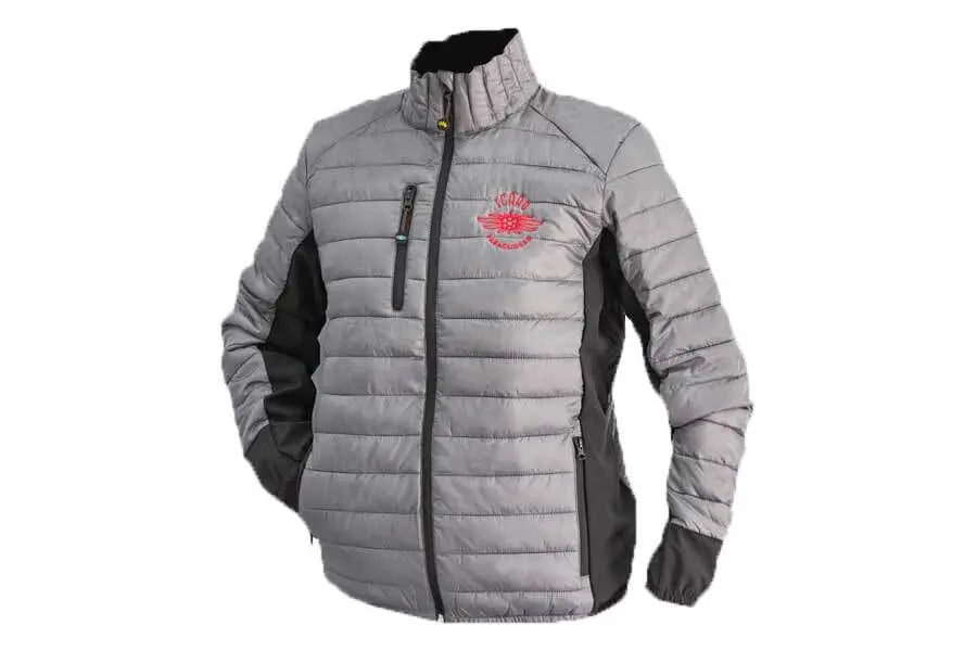 Icaro Team Gleitschirmjacke mit Stepp-Look, Kapuze und Reißverschluss, ideal für Paragliding, mit funktionalen Taschen und Softshell-Einsätzen.
