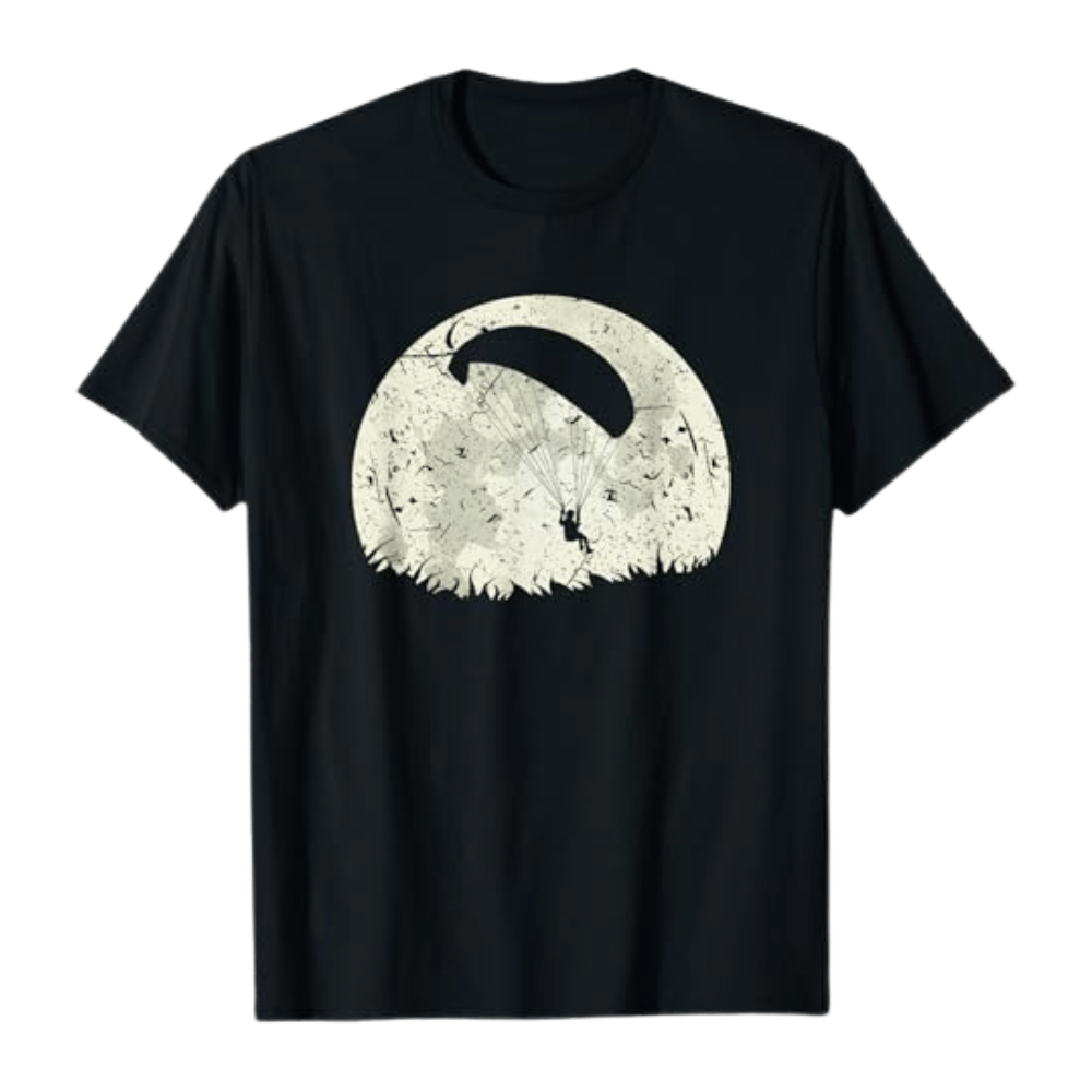 Paragliding T-Shirt Vollmond mit Paraglider-Motiv, ideal für Gleitschirmflieger. Perfekt geschnitten aus 100% Baumwolle.