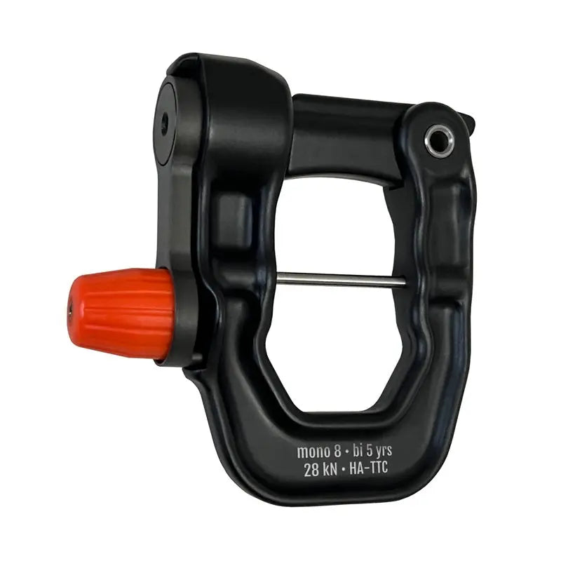 Finsterwalder Paralock 3 Trennkarabiner, schwarzes und rotes Gerät, innovativer Sicherheitskarabiner für Gleitschirme, verhindert gefährliche Wechselwirkungen und bietet einfache, sichere Bedienung.