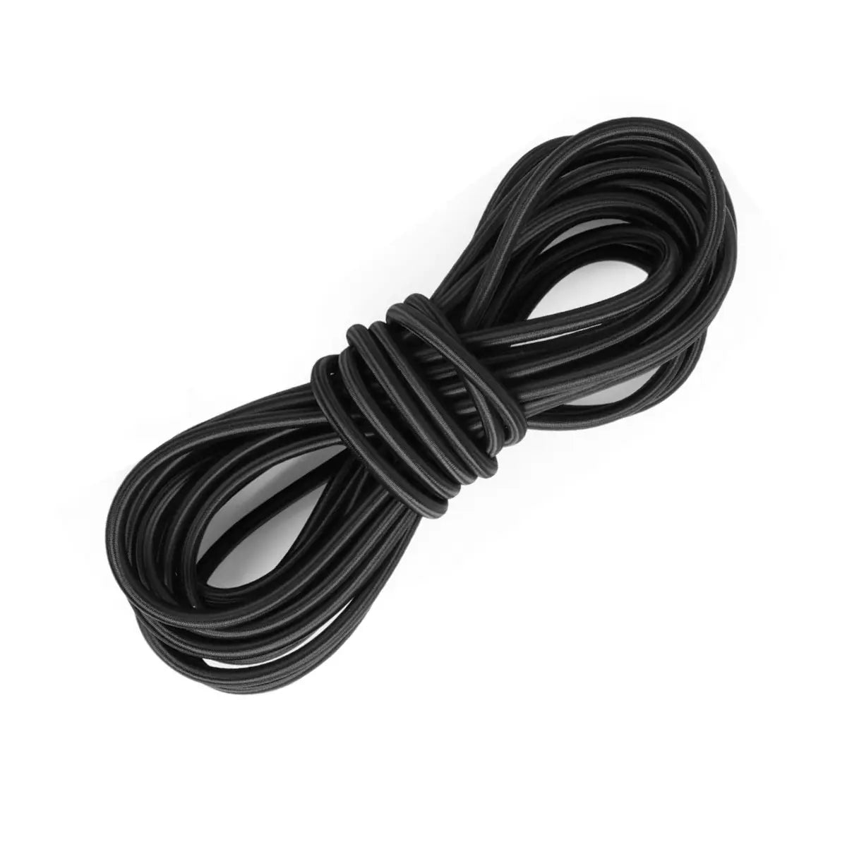 Schwarzes Gummiband für Gurtzeug Beinsack, aufgerollt und isoliert auf weißem Hintergrund.