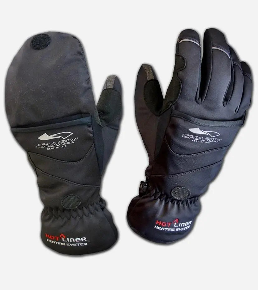 Charly 2-in-1 Handschuh (Hot-Liner) mit integriertem Fäustling, ideal für Gleitschirmflieger, bietet beheizbare Taschen und Touchscreen-Kompatibilität. Perfekt für kaltes Wetter.