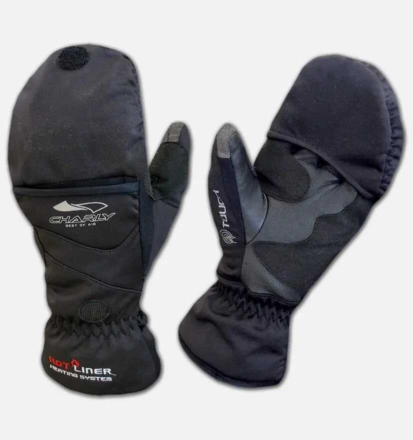 Charly 2-in-1 Handschuh (Hot-Liner) für Gleitschirmflieger, vereint Fingerhandschuh und Fäustling mit herausziehbarem Überzug für gezielte Fingerwärme und Touchscreen-Kompatibilität.