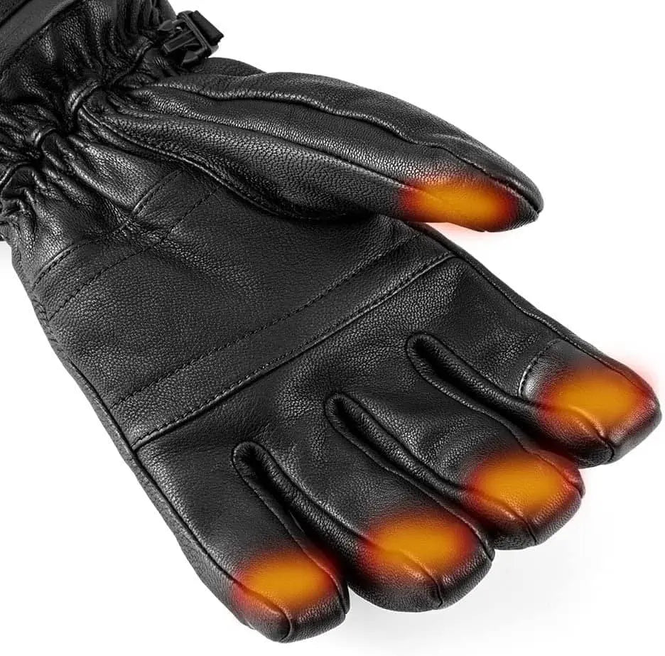 Savior HEAT Leder Heizhandschuh mit orangen Punkten, beheizbar, gepolstert, aus Vollleder. Ideal für Gleitschirmfliegen und Outdoor-Aktivitäten bei kaltem Wetter. 