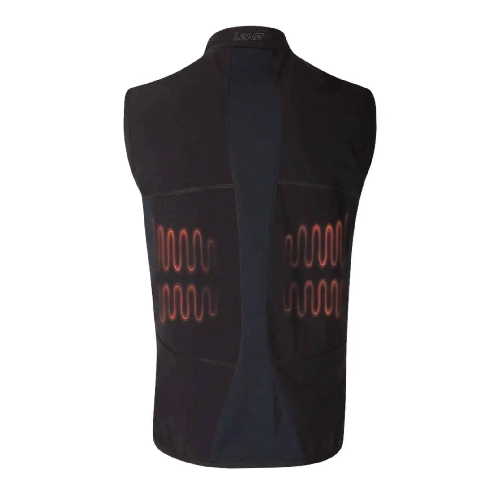 Lenz HEAT Vest 1.0: Schwarze beheizbare Weste mit rotem Design und Zipper, bietet windabweisende Wärme und Flexibilität für Outdoor-Aktivitäten. Ideal unter Ski- und Outdoor-Kleidung.