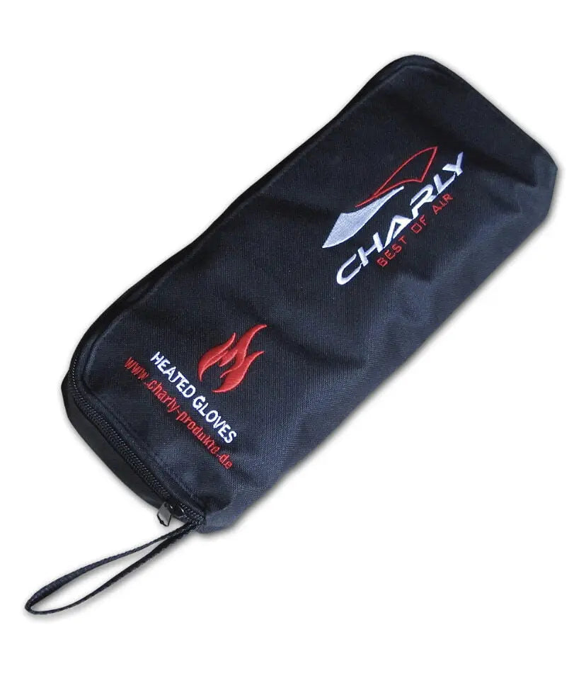 Charly Fire Basic Heizhandschuhe, ideal für Gleitschirmflieger, mit integriertem Heizsystem und Touch-Funktion, geliefert in einer praktischen Stofftasche.
