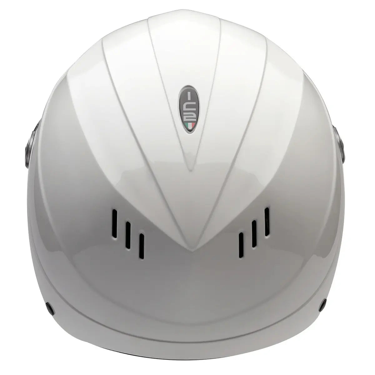 Der weiße Icaro Eco Flughelm mit Belüftungsschlitzen und einem dezenten Logo oben, ideal für den Luftsport.