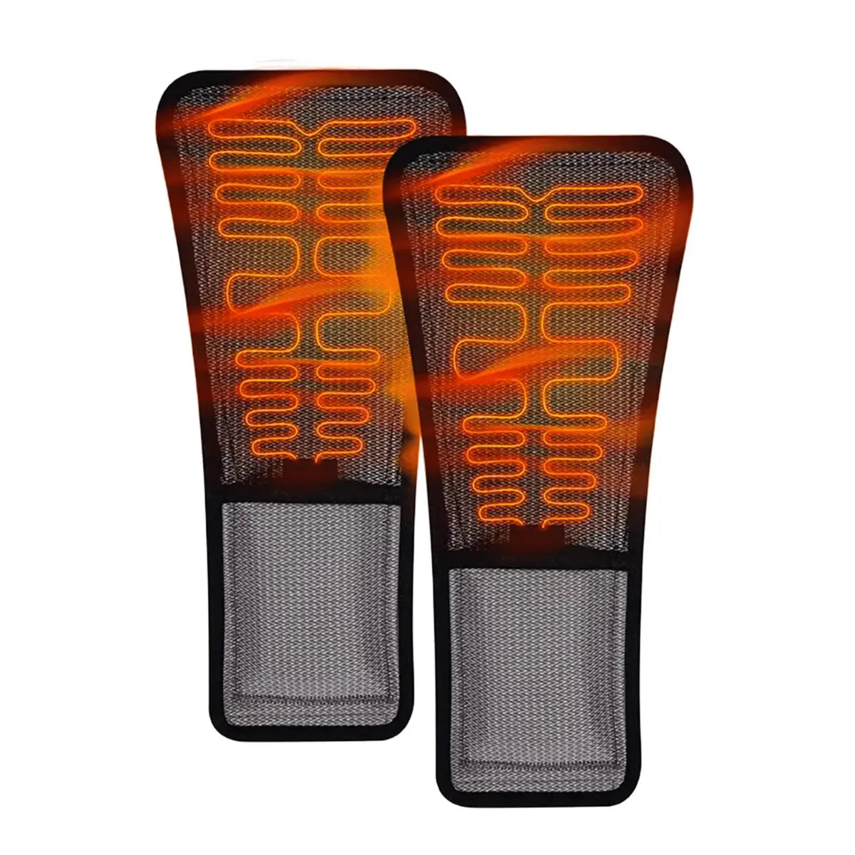 Zwei beheizbare Einlagen für die Lenz HEAT Vest 1.2 mit leuchtenden Heizelementen und schwarzem Rand.