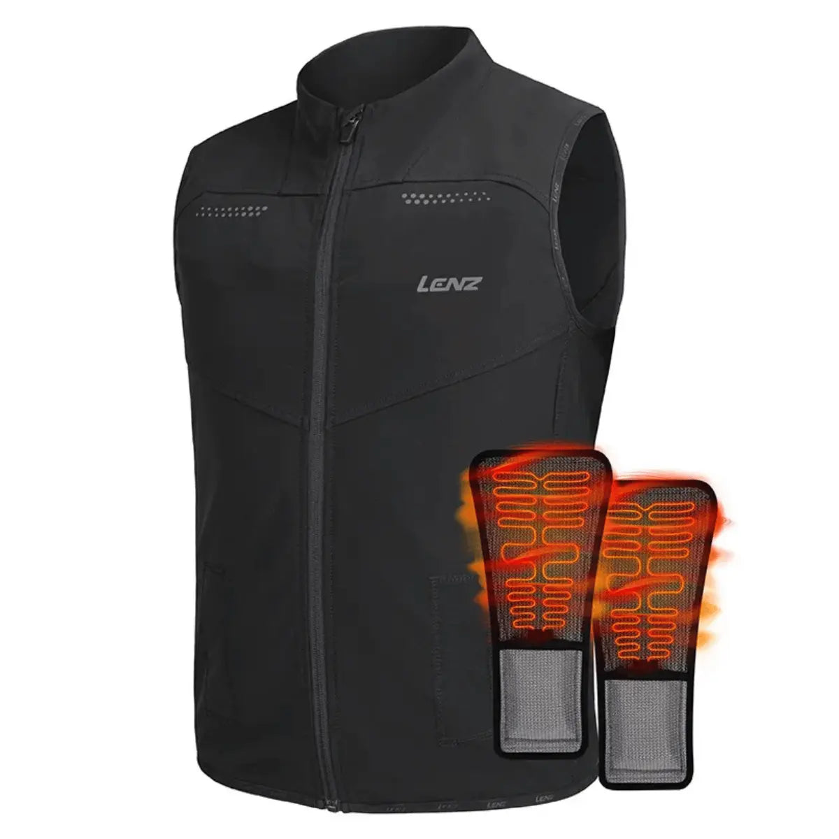Schwarze Lenz beheizte Weste mit integrierten Heizelementen, ideal für Outdoor-Aktivitäten im Winter.