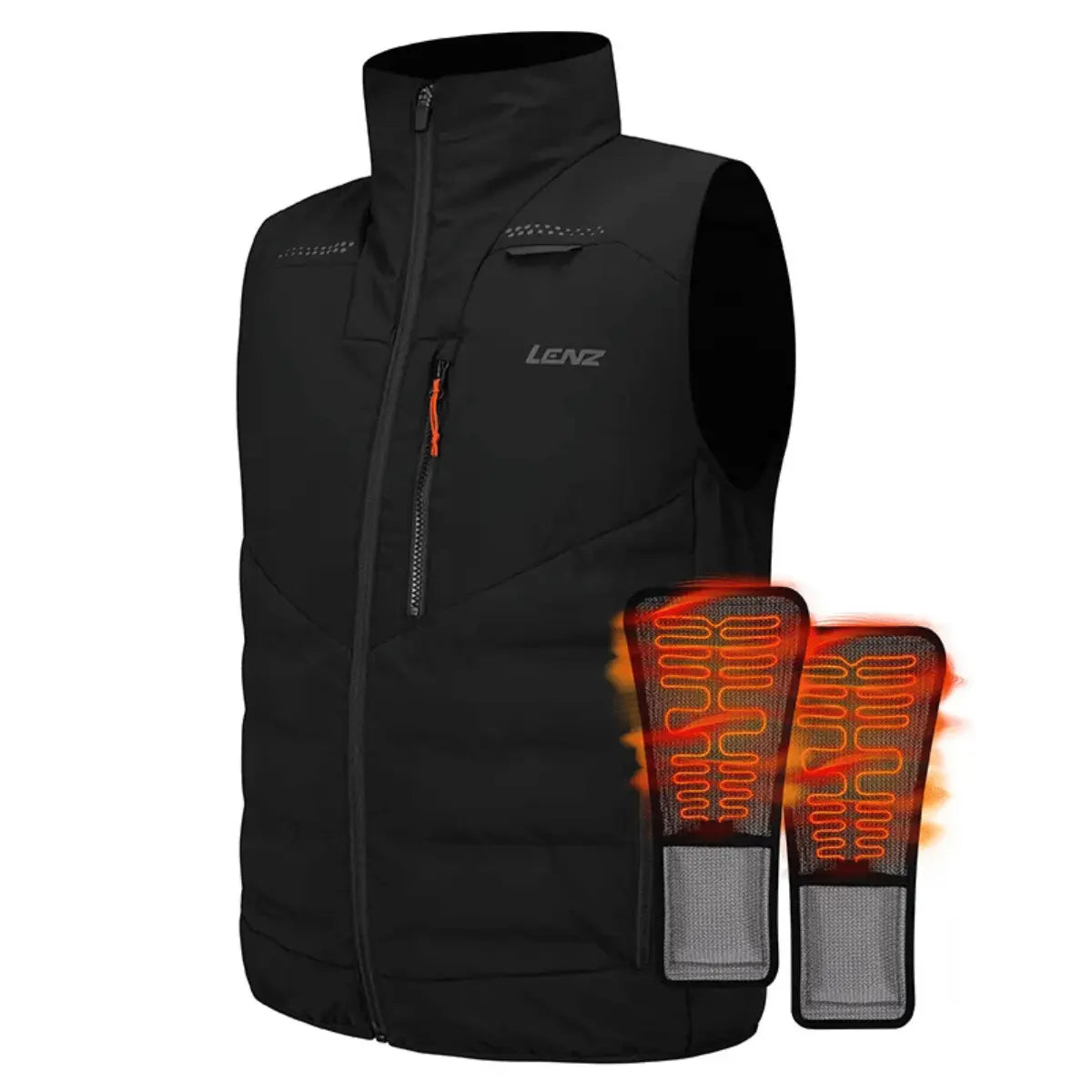 Schwarze Lenz beheizte Weste 3.0 mit integrierten Heizpads, ideal für Outdoor-Aktivitäten im Winter.