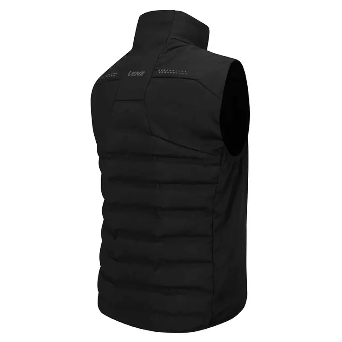 Schwarze Lenz Heizweste 3.0, gesteppt und mit Stehkragen, ideal für Outdoor-Aktivitäten.
